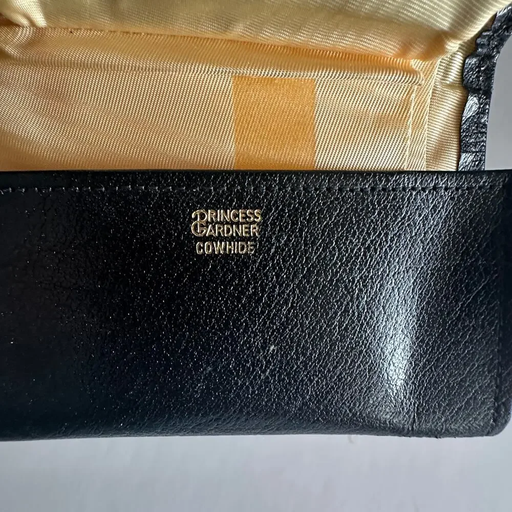 Gardner Princess Vintage Black Leather Wallet Kisslock Coin Trifold Cowhide